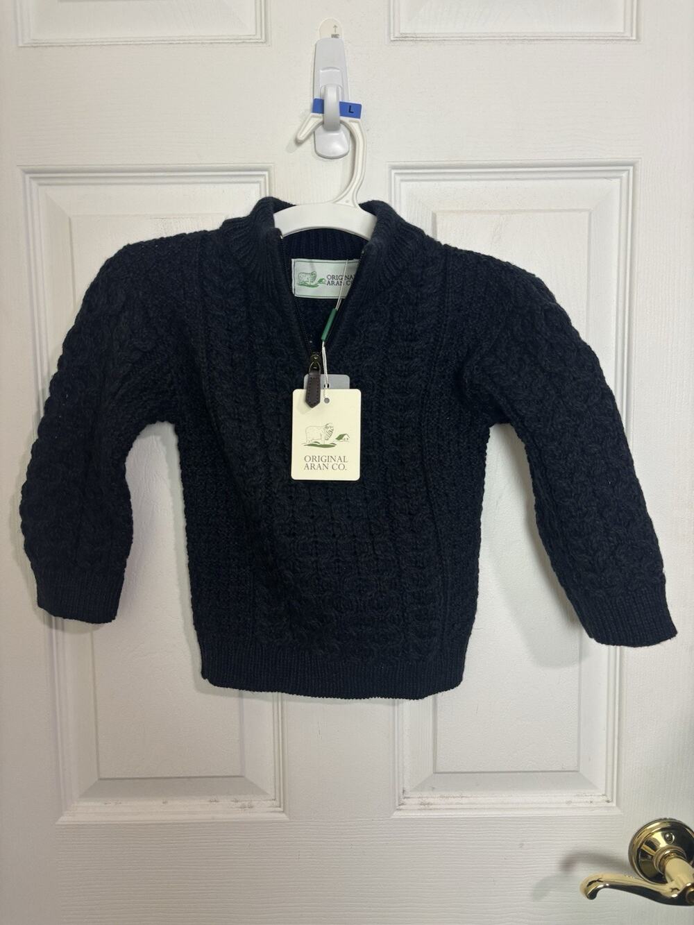 NWT Original Aran Co Kid’s Merino Wool Navy Quarter Zip Sweater 3-4Y Unisex